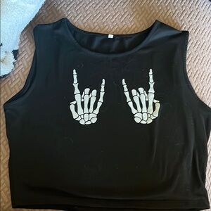 Black Skeleton Hand Graphic Crop Top